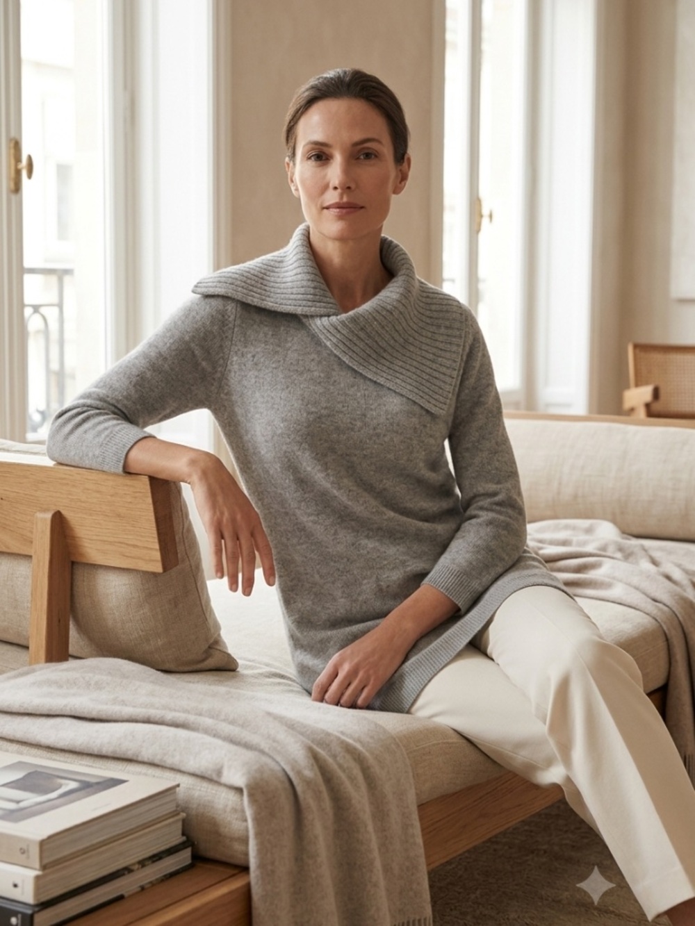 Cynthia Rowley Gray Pure Cashmere 3/4 Sleeves Tunic Sweater - Size Small